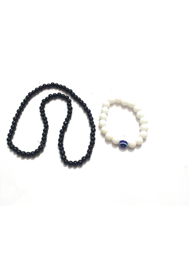 Fashion Jewellery Black Chain With White Bracelet Combo Plastic Chain - Indya