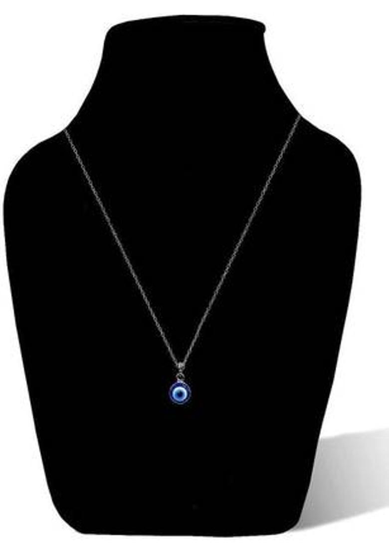 Vanishree World Round Blue Evil Eye Moti/Stone Nazar Suraksha Kavach Locket Pendant Necklace Silver Stainless Steel Locket Set - Indya