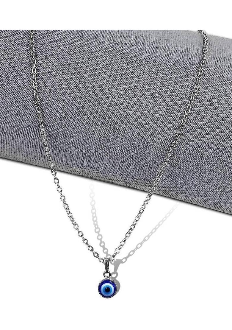 vs unique collections Round Blue Evil Eye Moti/Stone Nazar Suraksha Kavach Pendant Necklace Locket Silver Stainless Steel Pendant Set - Indya