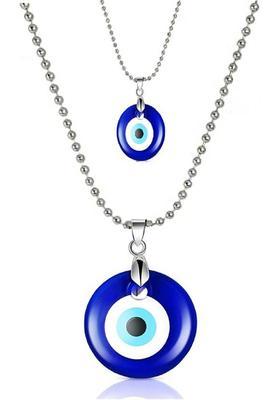 Deary "Evil Eye Pendant/Necklace - Ward Off Harmful Energy with Nazar Silver Brass" Silver Beads Brass Pendant Set