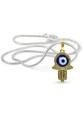 REIKI CRYSTAL PRODUCTS Hamsa Charm Evil Eye Crystal Stone Shape Pendant - Locket with Metal Chain Crystal Pendant