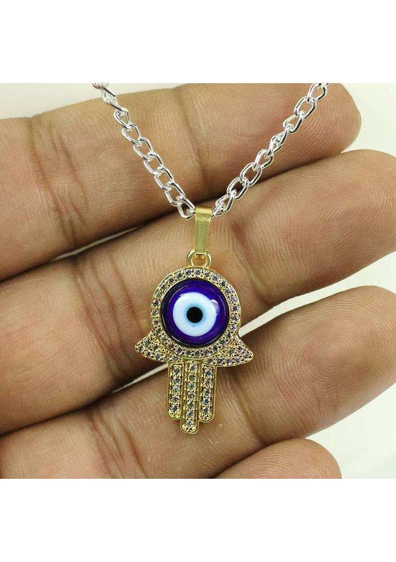 REIKI CRYSTAL PRODUCTS Hamsa Charm Evil Eye Crystal Stone Shape Pendant - Locket with Metal Chain Crystal Pendant - Indya