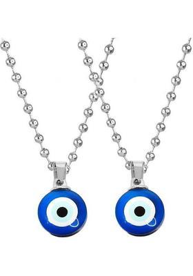 Stylewell Set Of 2 Pc Round Dual Blue Stone Evil Eye Nazar Suraksha Kavach Locket Pendant Stainless Steel Pendant