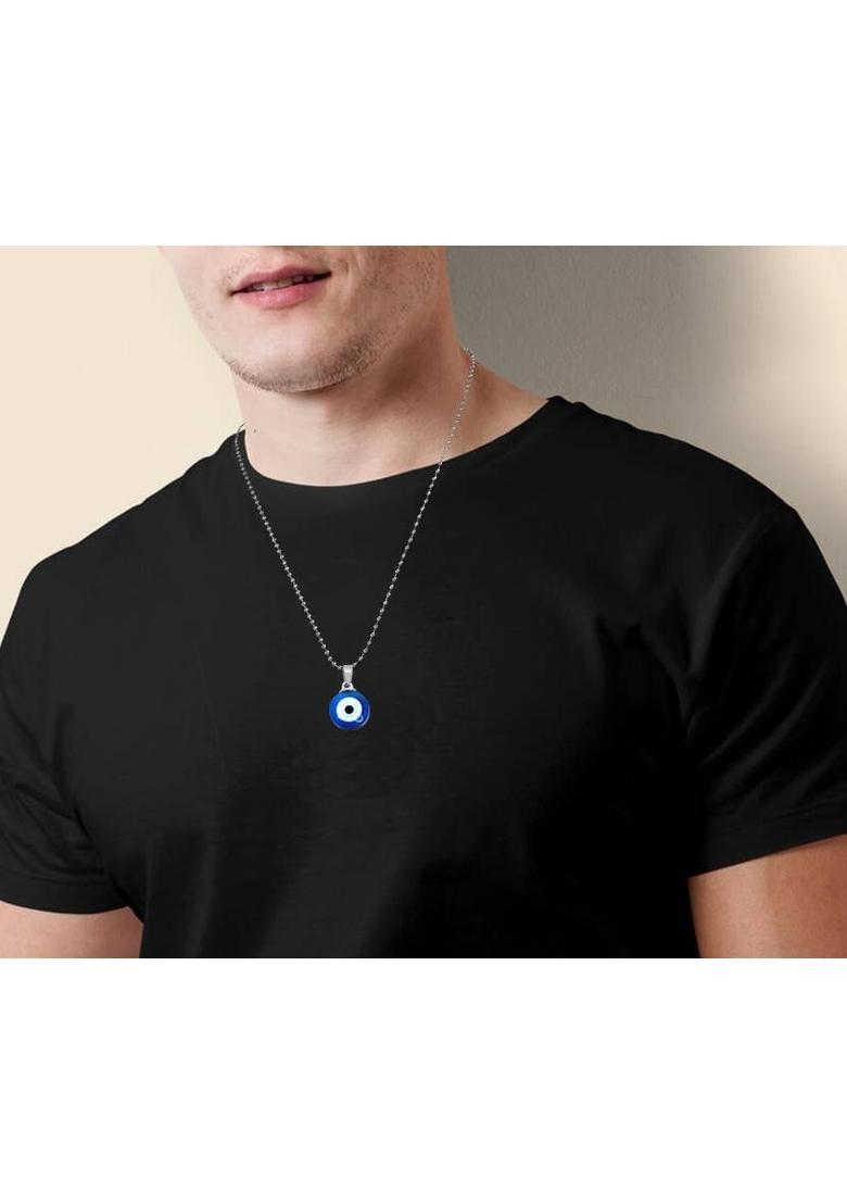 Stylewell Set Of 2 Pc Round Dual Blue Stone Evil Eye Nazar Suraksha Kavach Locket Pendant Stainless Steel Pendant - Indya