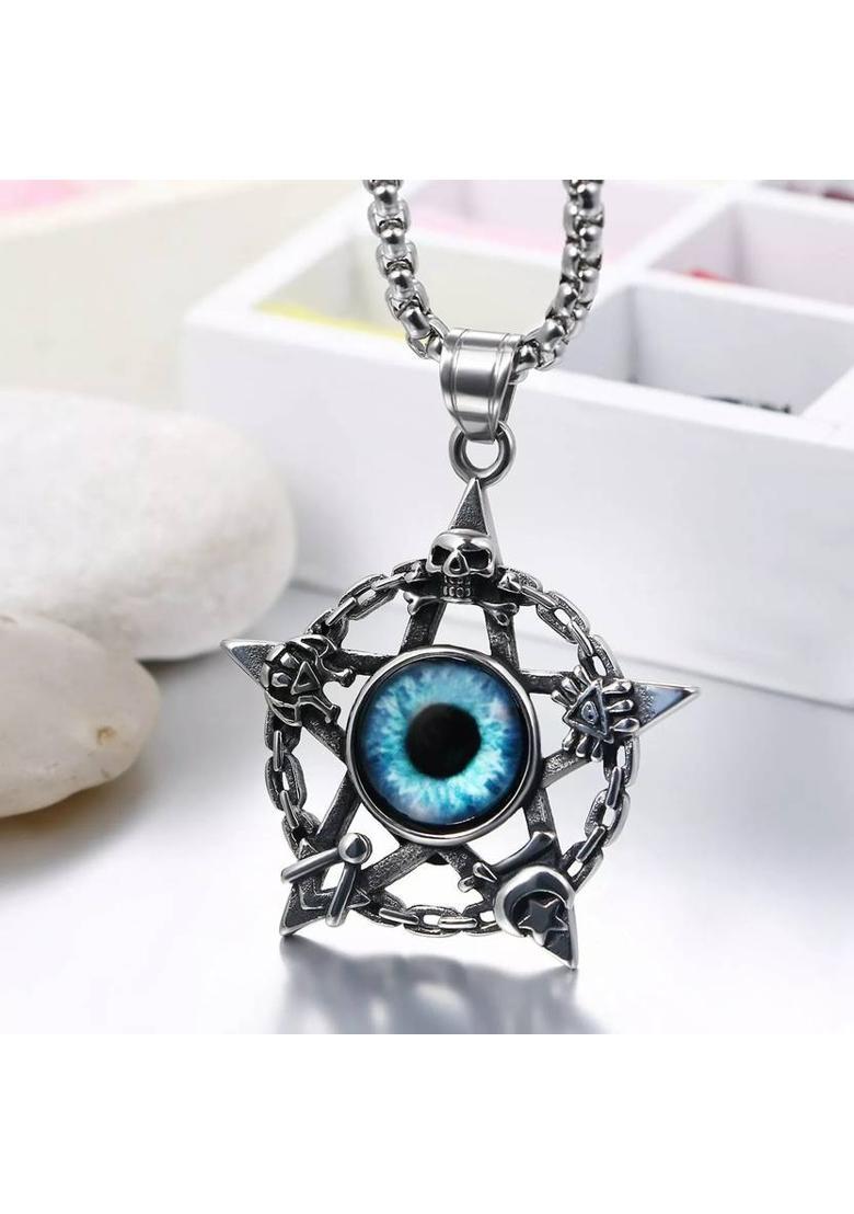 syrma Star Evil Eye locket for Men and Women, Dailywear Locket for Boy & Girl Silver Stainless Steel Locket - Indya