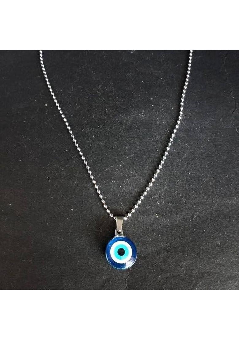 REWASHREE CRAFT WORLD Blue Evil Eye Pendant Necklace for Men/Women Silver Chain Protection Gift Stainless Steel Locket - Indya