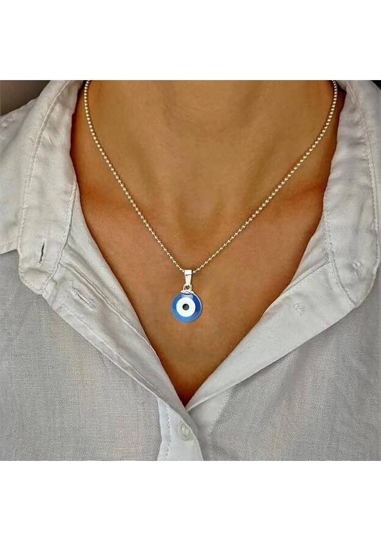REWASHREE CRAFT WORLD Blue Evil Eye Pendant Necklace for Men/Women Silver Chain Protection Gift Stainless Steel Locket - Indya