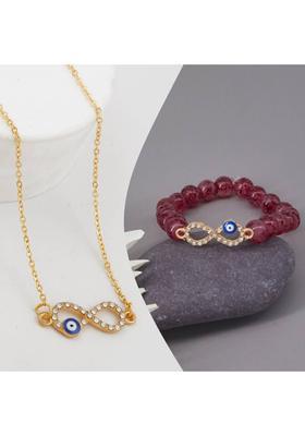 Stone, Crystal, Alloy Gold-plated Gold, Blue, Maroon Jewel Set&nbsp;&nbsp;(Pack of 1)