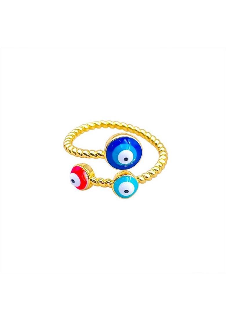 Evil Eye Copper Gold Plated Ring - Indya