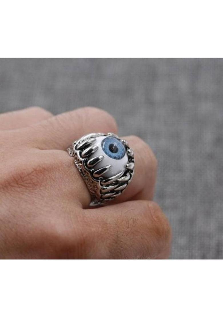 Trendy Unisex Pack Of 2 Silver Plated Lion Ring And Evil Eye Ball Ring Combo Stainless Steel Silver Plated Ring - Indya