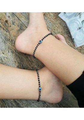 Evil eye Anklet pack of 2 Black Beads anklet for Girls with Silver Beads Alloy Anklet&nbsp;&nbsp;(Pack of 2)