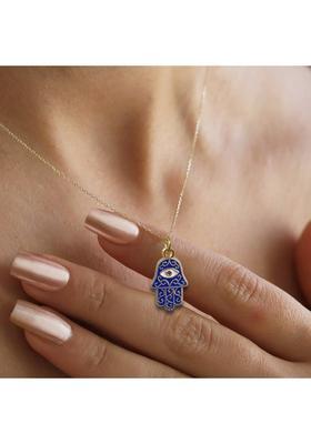 Shubhanjali Blue Evil Eye Charms Hamsa Hand Pendant with chain for Women and Girls Rose Gold Plated-Blue,Alloy Enamel Pendant