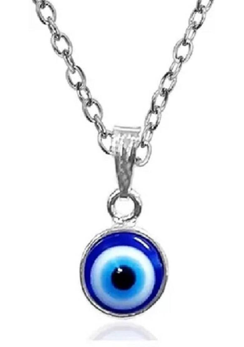 QNAM Blue Evil Eye Chain Locate Set For Unisex Silver Stainless Steel Pendant Set - Indya