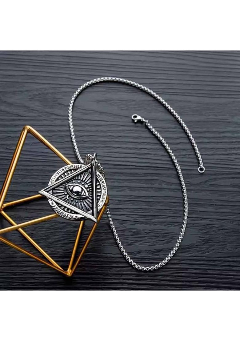 M Men Style House Horus of Providence Freemason Evil Eye Talisman Sign Pendant Sterling Silver Stainless Steel Pendant - Indya
