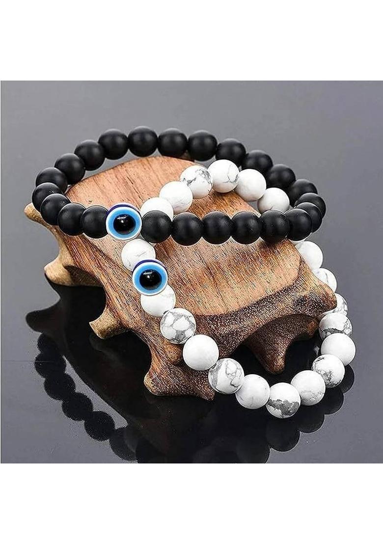 Brass, Crystal Beads, Pearl Platinum, Copper Bracelet Set - Indya