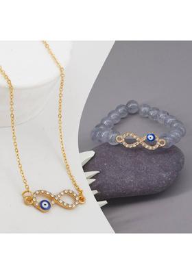 Stone, Crystal, Alloy Gold-plated Gold, Blue, Platinum Jewel Set&nbsp;&nbsp;(Pack of 1)