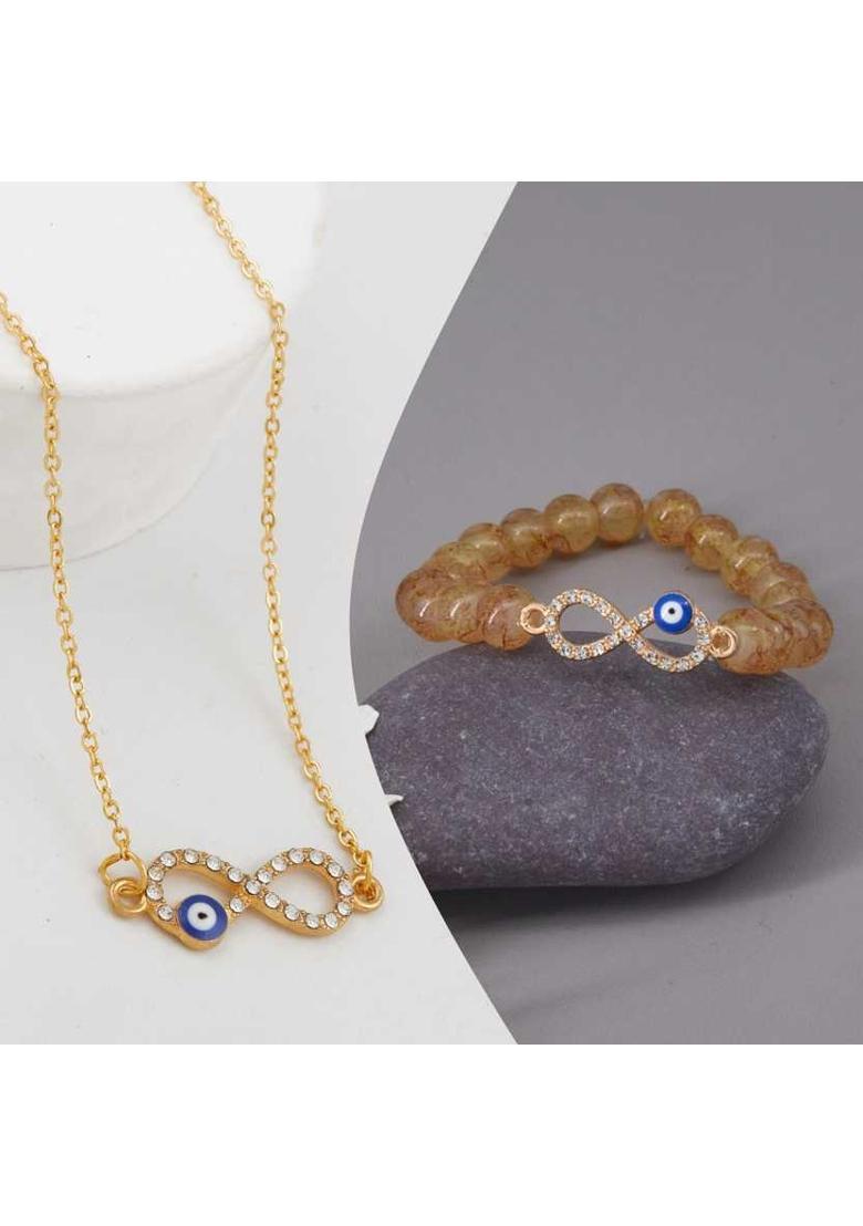 Stone, Crystal, Alloy Gold-plated Gold, Blue, White Jewel Set&nbsp;&nbsp;(Pack of 1) - Indya