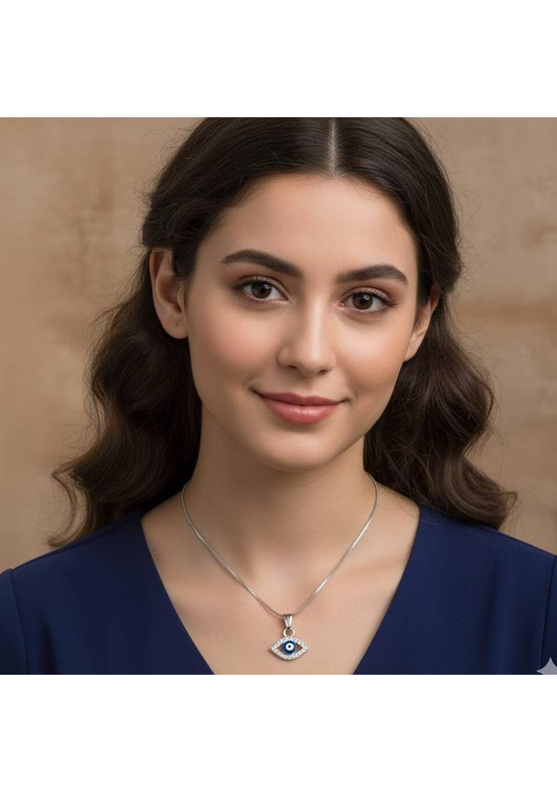 AD Enterprises Evil Eye Nazar Suraksha Pendant Charm Sterling Silver Zircon Alloy Pendant - Indya