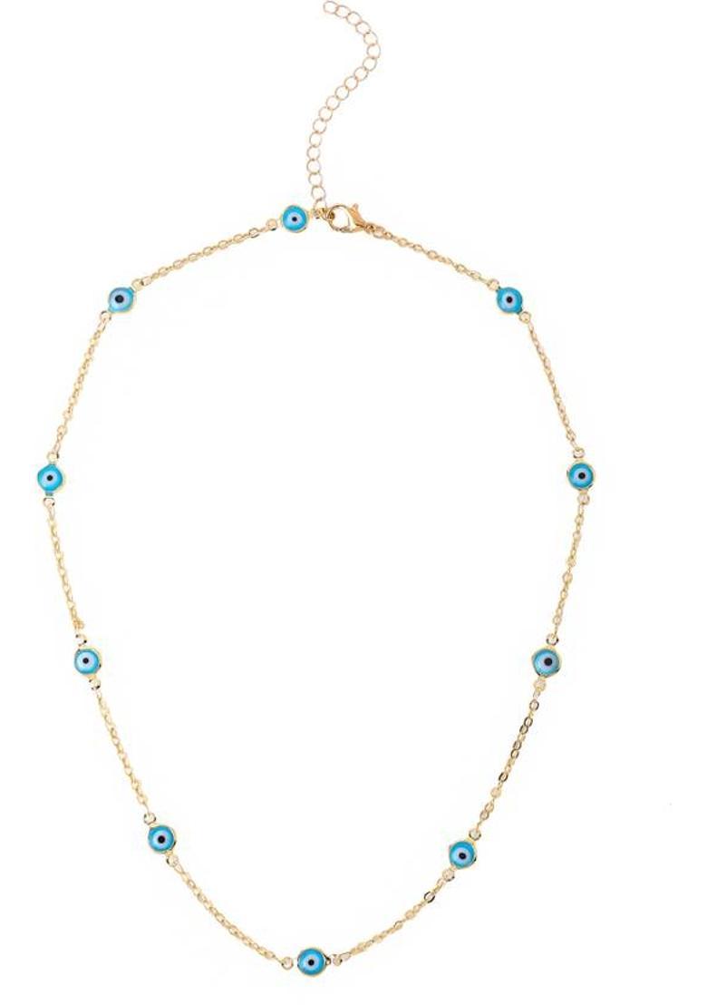 Necklace For Women Gold Tone Chain Evil Eye Stone Studded Adjustable Necklace Alloy Necklace - Indya