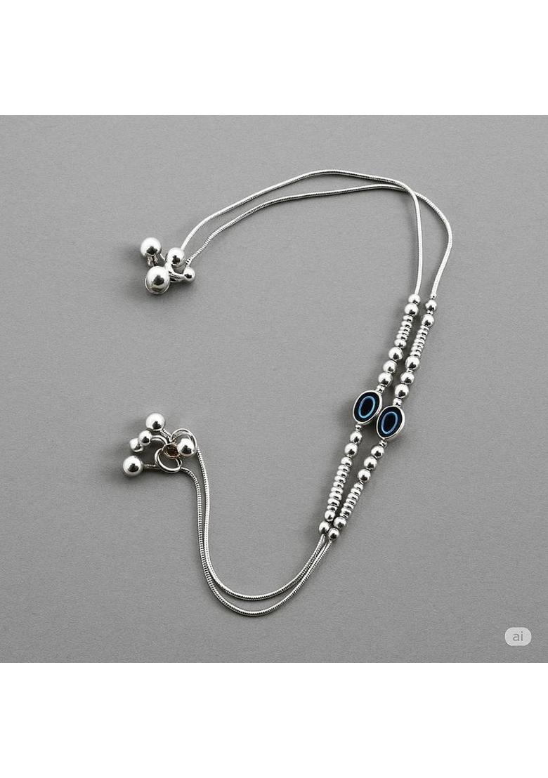 Elegant Silver Evil Eye Anklet for Women Adjustable Protection Charm Payal Alloy Anklet - Indya