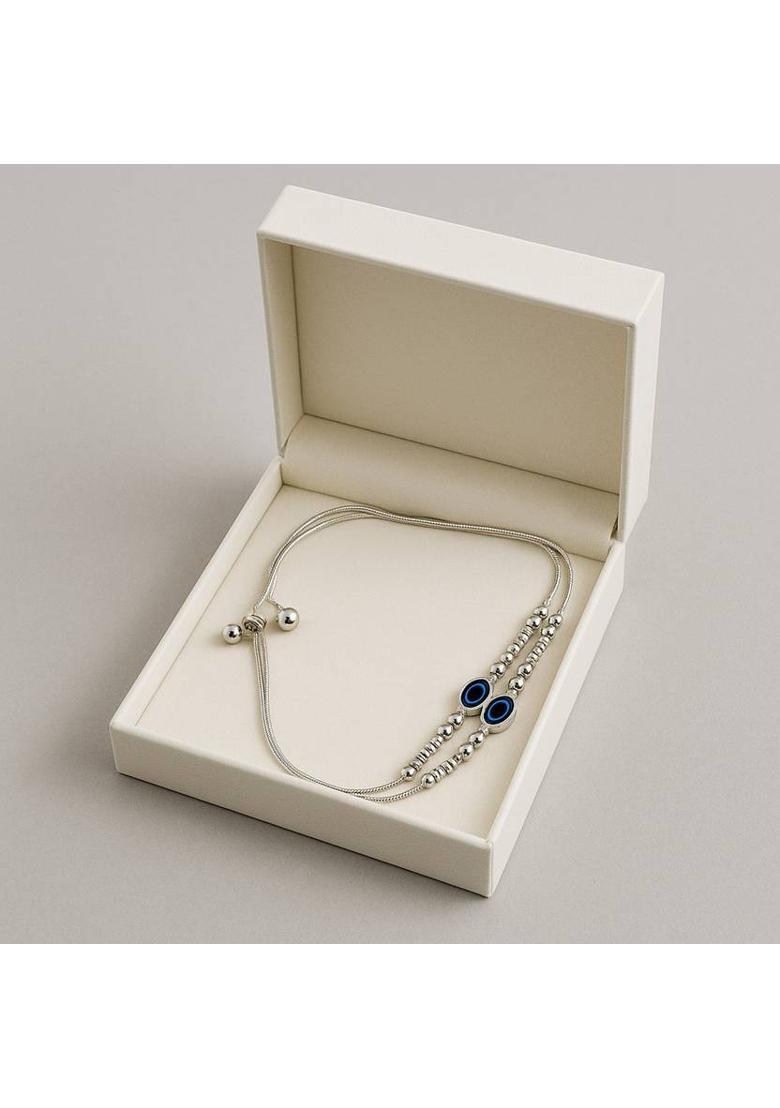 Elegant Silver Evil Eye Anklet for Women Adjustable Protection Charm Payal Alloy Anklet - Indya