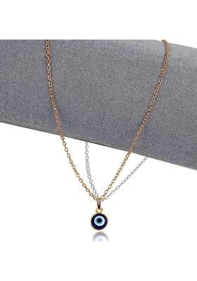 vs unique collections Round Blue Evil Eye Moti/Stone Nazar Suraksha Kavach Pendant Locket Necklace Gold-plated Stainless Steel Pendant Set