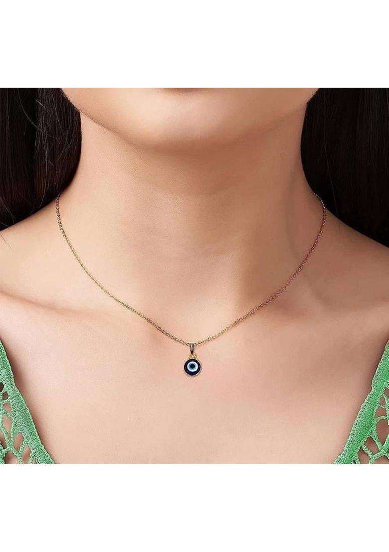 vs unique collections Round Blue Evil Eye Moti/Stone Nazar Suraksha Kavach Pendant Locket Necklace Gold-plated Stainless Steel Pendant Set - Indya
