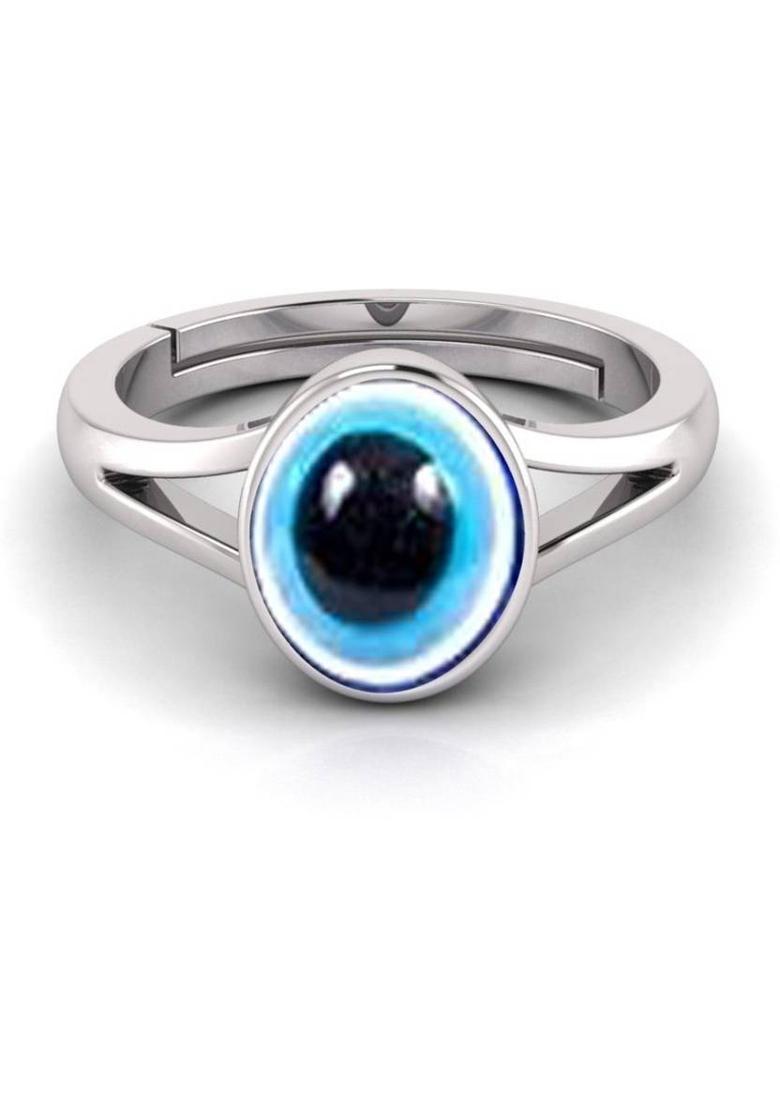Evil Eye Adjustable Sterling Silver Plated Metal Beads Sterling Silver Plated Ring - Indya