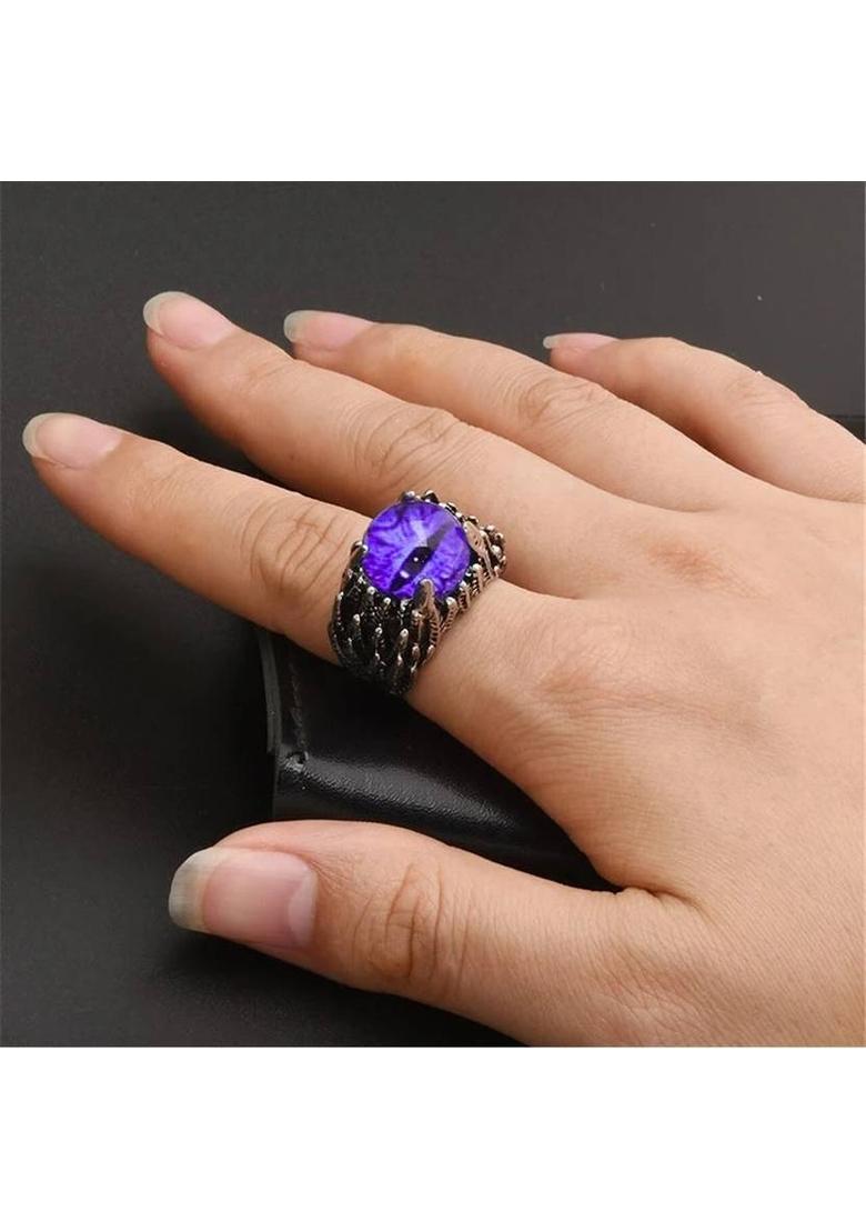 Dragon/Evil Eye Ring for Men and Women, Boy Dragon Eye Ring (Adjustable) Stainless Steel Silver Plated Ring - Indya