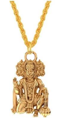 Malas Collection gold plated punchmukhi Hanuman bajrangbali locket chain for boy/men &girls/women Gold-plated Brass Locket