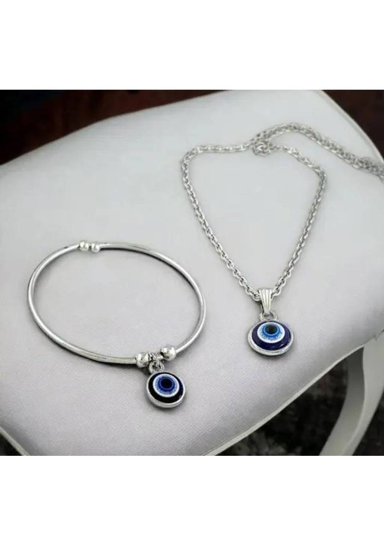 Brass, Plastic, Alloy Silver, White, Black, Blue Jewel Set&nbsp;&nbsp;(Pack of 2) - Indya