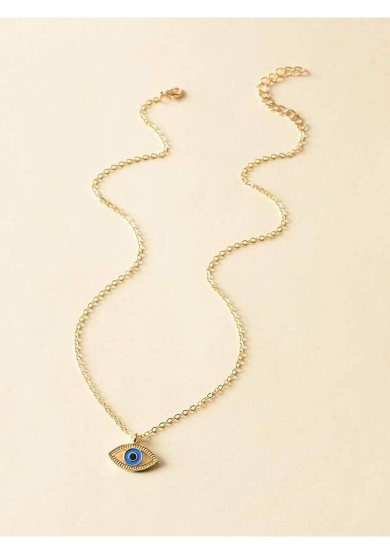 Single Layered Blue Evil Eye Pendant Necklace For Ladies Gold-plated Plated Alloy Necklace - Indya
