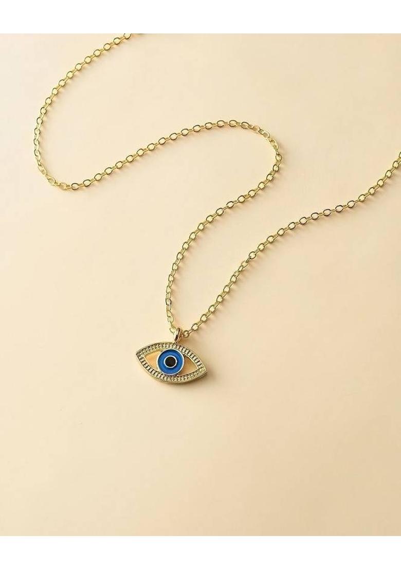 Single Layered Blue Evil Eye Pendant Necklace For Ladies Gold-plated Plated Alloy Necklace - Indya