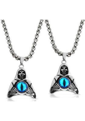 pasu fashion Pack Of 2 Evil Eye Grim Reaper Gothic Satan Sheep Skeleton/Skull Pendant Locket Silver Stainless Steel Pendant