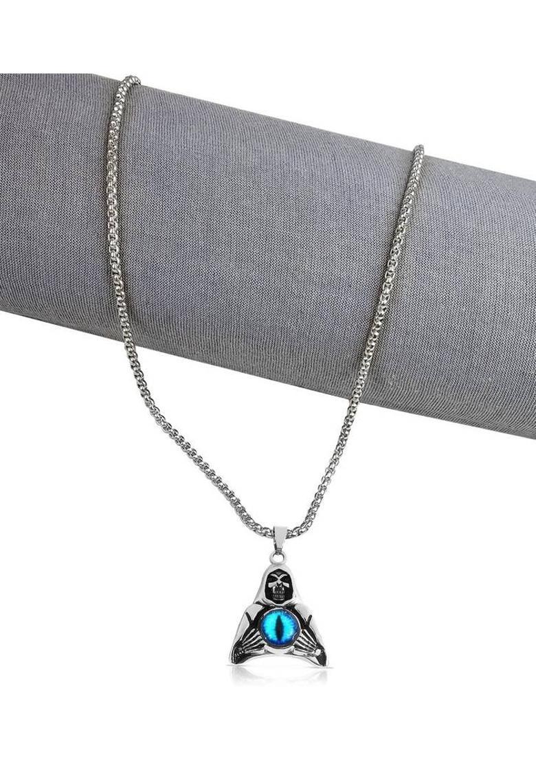 pasu fashion Pack Of 2 Evil Eye Grim Reaper Gothic Satan Sheep Skeleton/Skull Pendant Locket Silver Stainless Steel Pendant - Indya