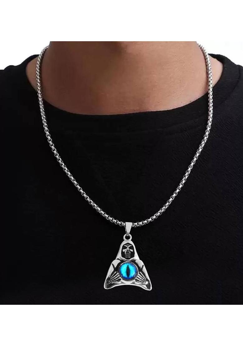 pasu fashion Pack Of 2 Evil Eye Grim Reaper Gothic Satan Sheep Skeleton/Skull Pendant Locket Silver Stainless Steel Pendant - Indya