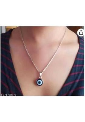 Malas Collection Waterproof Evil Eye Charm Necklace With Stainless Steel Chain Silver Metal Pendant