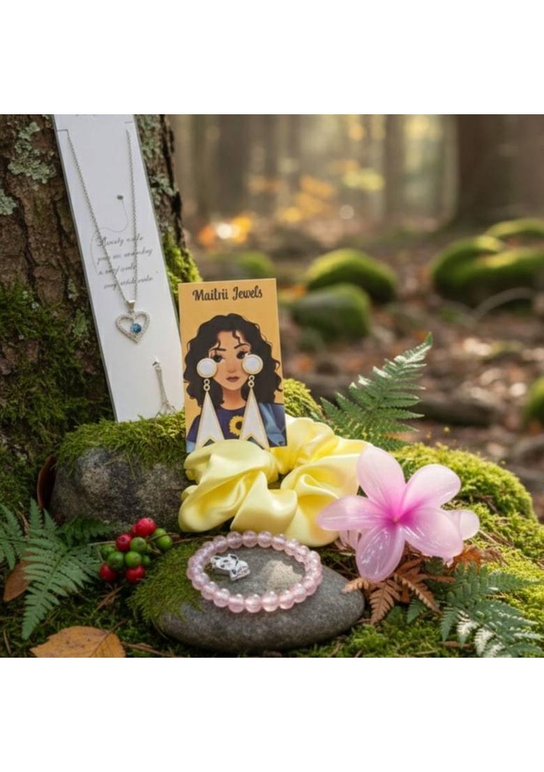 Alloy Silver Multicolor Jewel Set&nbsp;&nbsp;(Pack of 5) - Indya