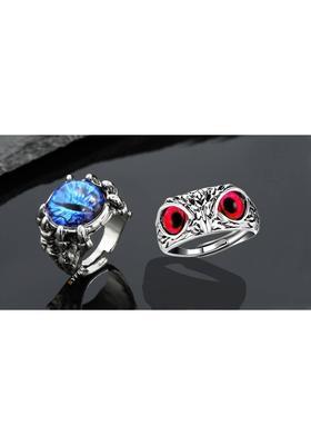 Evil Eye RIng & Owl Ring for Men and Women Stylish/Biker/Partywear Ring (Combo) Stainless Steel Silver Plated Ring