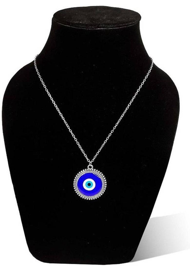 De-Ultimate Big Size Round Blue Evil Eye Nazar Suraksha Kavach Locket Pendant Charm Necklace Stainless Steel Pendant - Indya