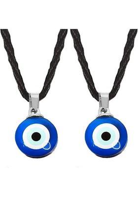 zebisco Set Of 2 Big Size Dual Side Evil Eyes Nazar Suraksha Kavach Pendant with Dori Glass Locket