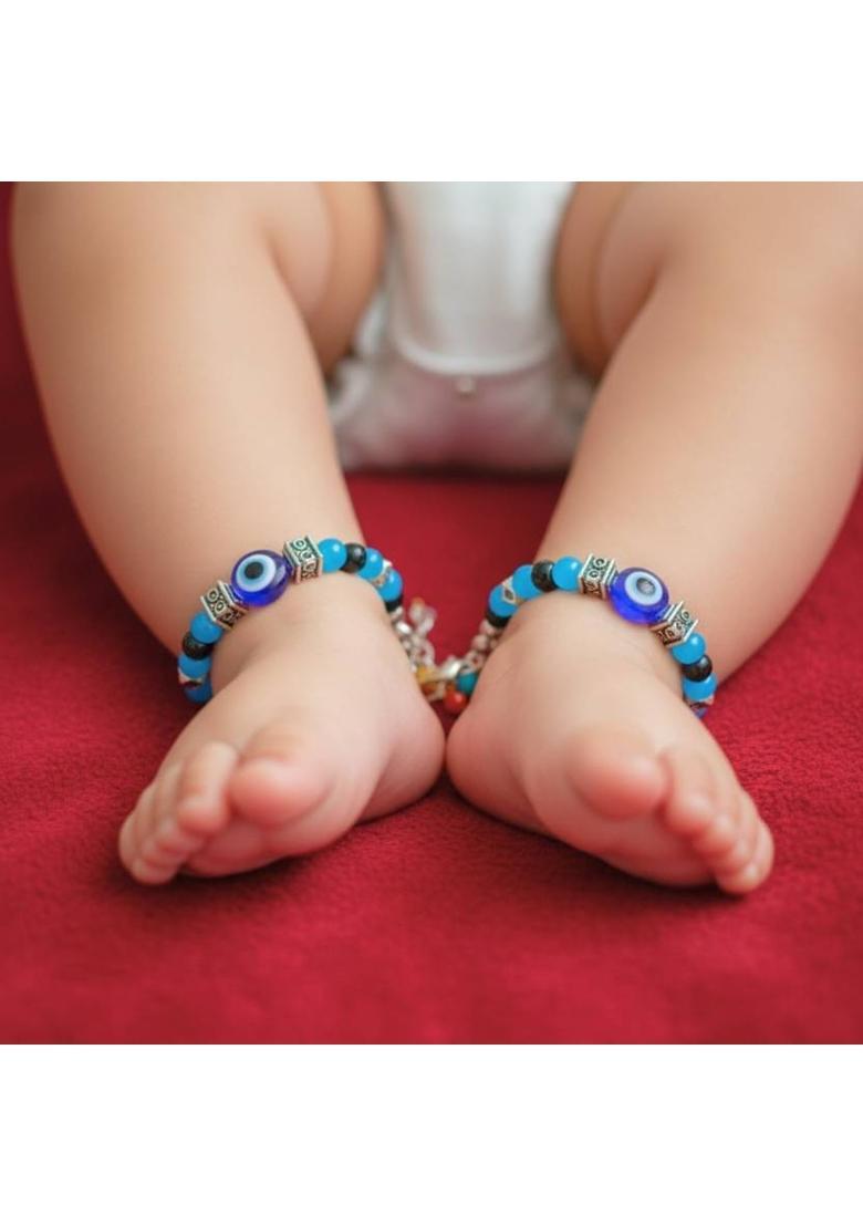 Handmade Evil Eye Baby Nazariya Anklet/Payal for Newborns & Kids Alloy Anklet&nbsp;&nbsp;(Pack of 2) - Indya
