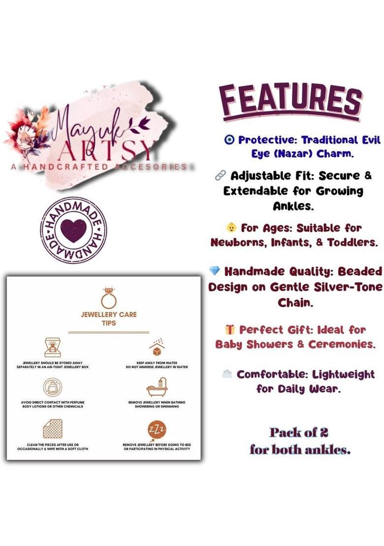 Handmade Evil Eye Baby Nazariya Anklet/Payal for Newborns & Kids Alloy Anklet&nbsp;&nbsp;(Pack of 2) - Indya