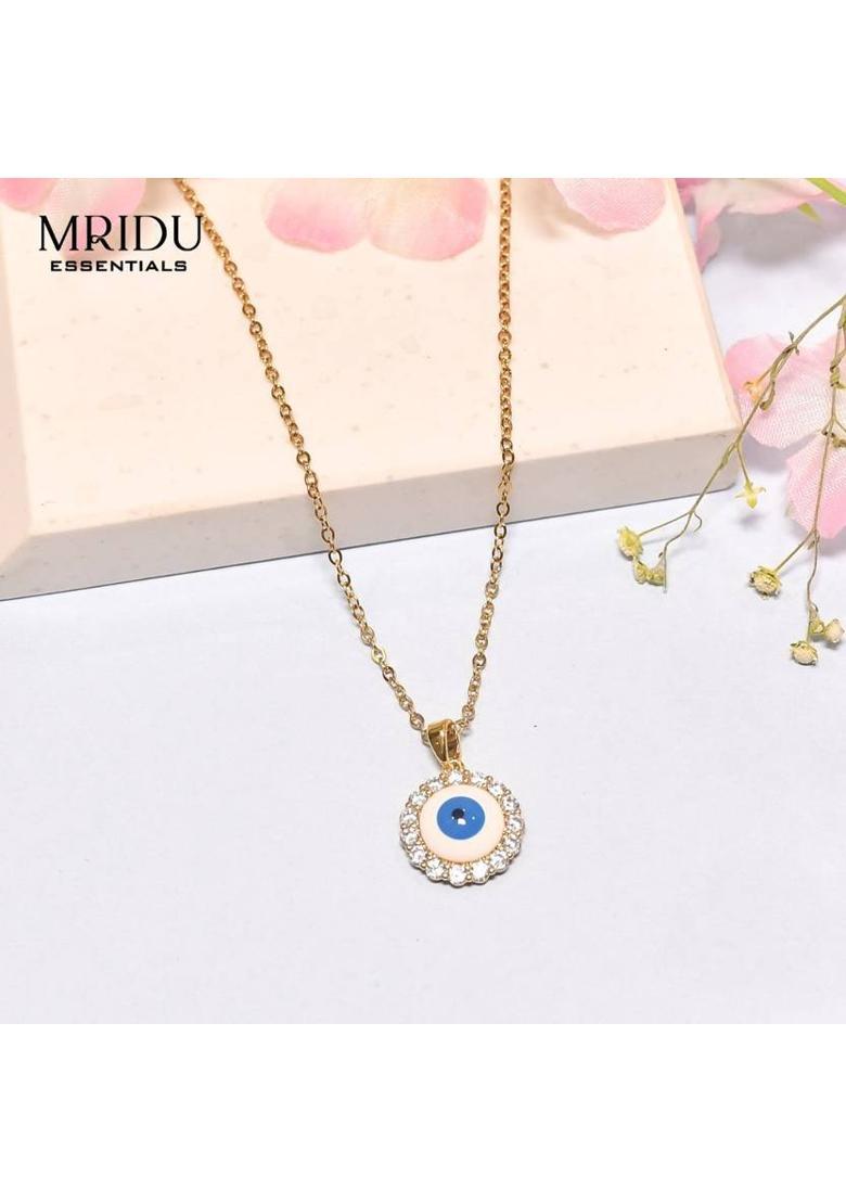 MRIDUESSENTIALS Mridu Essentials Evil Eye Chain Pendant Necklace, Gold-Plated Chain Copper Brass Pendant - Indya