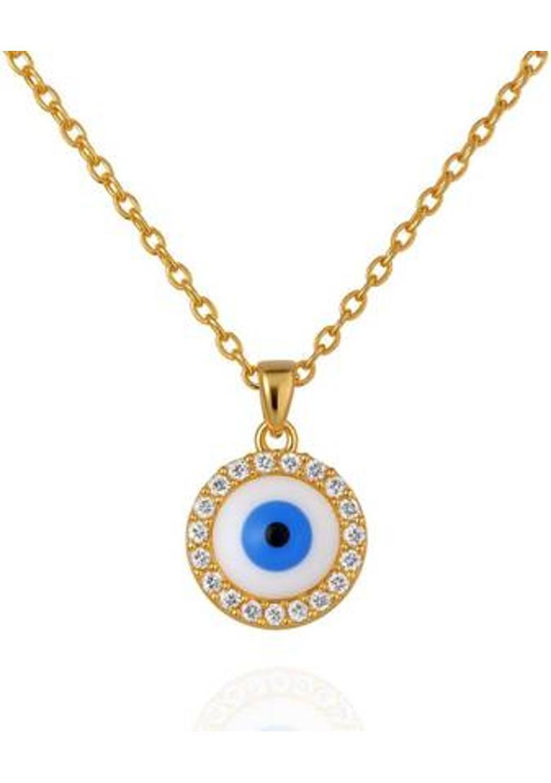 MRIDUESSENTIALS Mridu Essentials Evil Eye Chain Pendant Necklace, Gold-Plated Chain Copper Brass Pendant - Indya