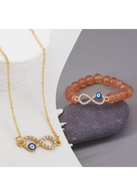 Stone, Crystal, Alloy Gold-plated Gold, Blue, Brown Jewel Set&nbsp;&nbsp;(Pack of 1)