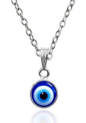 Whitechimes Round Blue Evil Eye Moti/Stone Nazar Suraksha Kavach Locket Pendant Necklace Silver Stainless Steel Pendant Set