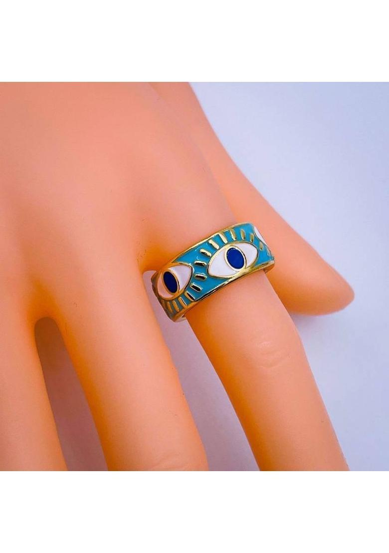 Evil Eye Band Copper Gold Plated Ring - Indya
