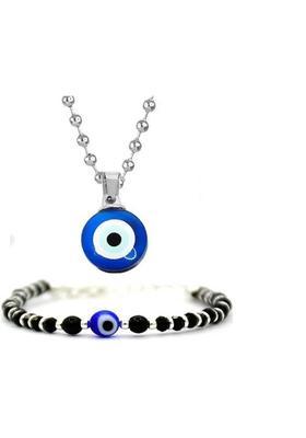 Deary Pack Of 2 Blue Evil Eye Stone/Moti Nazar Suraksha Kavach Locket Pendant. Alloy Pendant Set