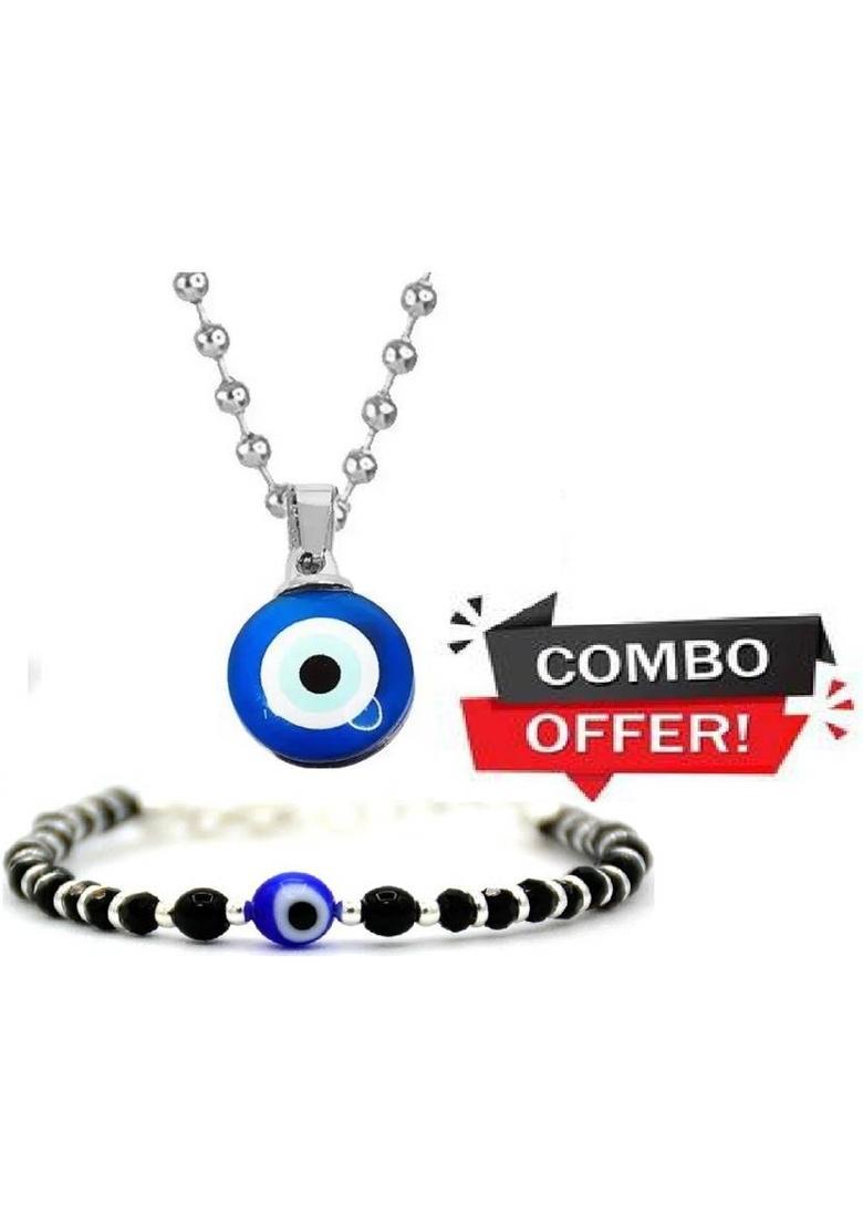 Deary Pack Of 2 Blue Evil Eye Stone/Moti Nazar Suraksha Kavach Locket Pendant. Alloy Pendant Set - Indya